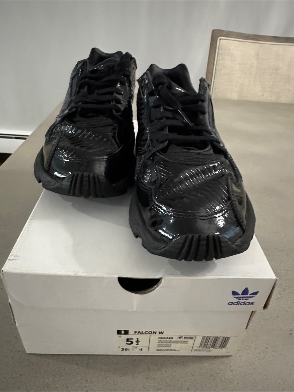 adidas falcon Patent Black Low-Top Sneakers